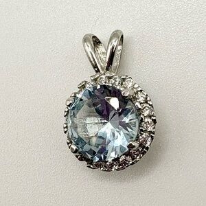 Sterling Silver Aquamarine and CZ Halo Pendant